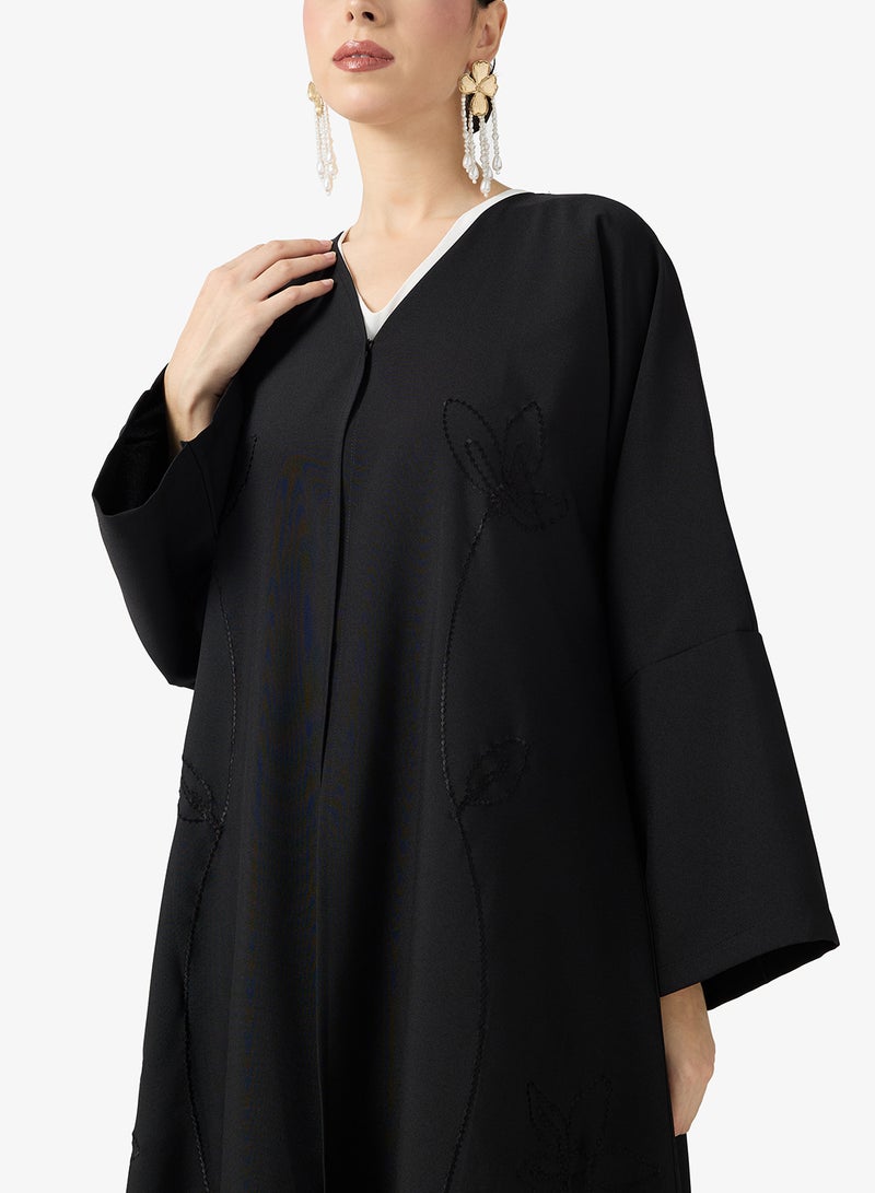 hayas closet Black Embroidered Abaya With Sheila - Image 3
